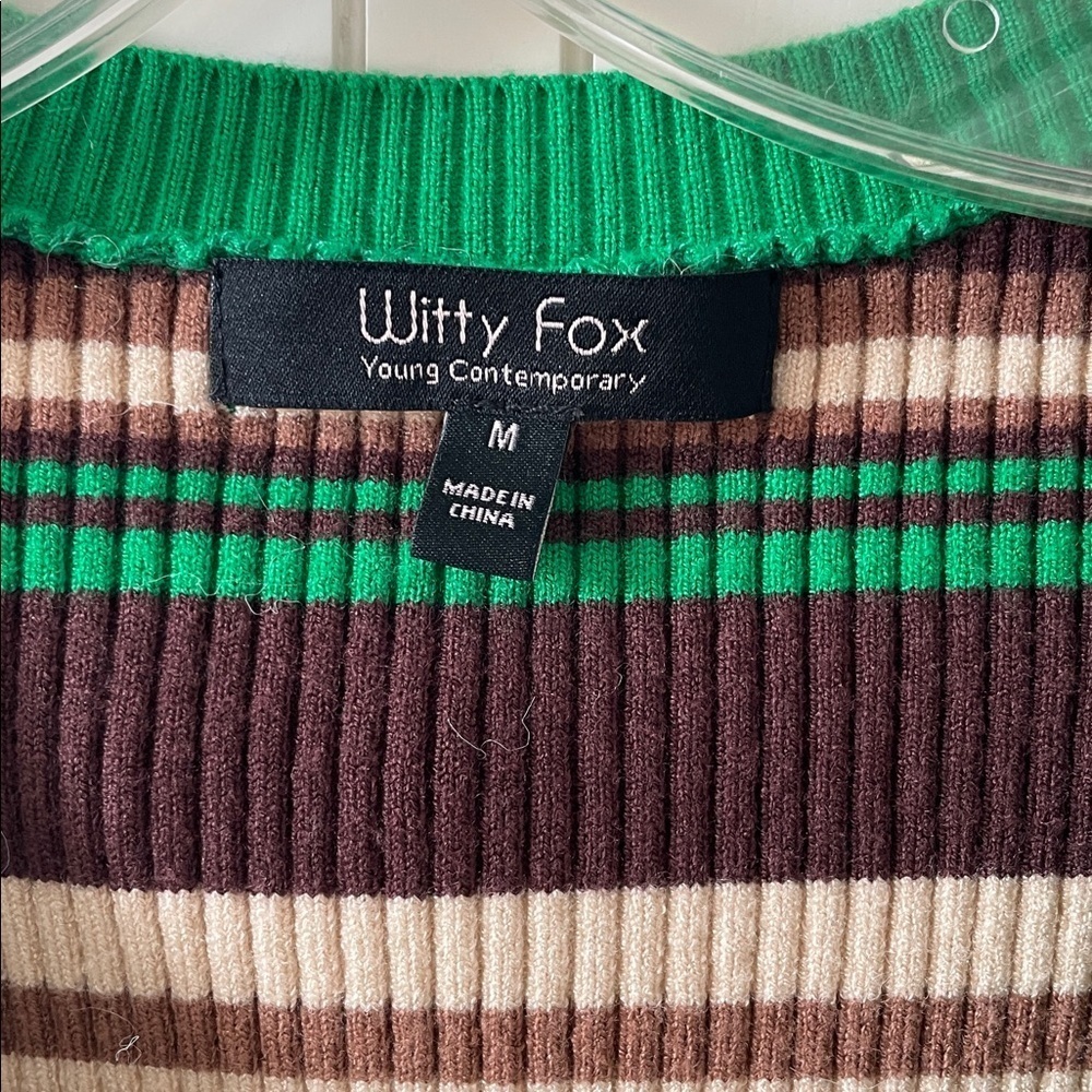 Witty Fox Women’s Y2K Inspired Green & Brown Striped Sweater Vest Medium NWT - Picture 2 of 6